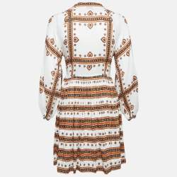 Pre Owned Sandro White Printed Linen Blend Ramata Mini Dress S