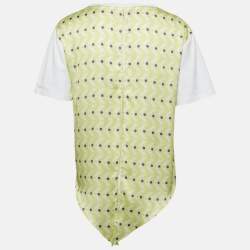 Pre Owned Sandro x Louis Barthelemy White/Yellow Printed Cotton Knit and Satin Dimi Top M