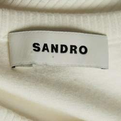 Pre Owned Sandro White Cotton Rib Knit and Satin Midi Dress M