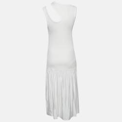 Pre Owned Sandro White Cotton Rib Knit and Satin Midi Dress M