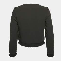 Sandro Black Crepe Ruffled Zip-Up Blazer S