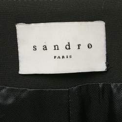 Sandro Black Crepe Ruffled Zip-Up Blazer S