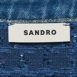 Sandro Blue Sequin Tweed Buttoned Trapeze Mini Dress XS