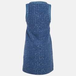 Sandro Blue Sequin Tweed Buttoned Trapeze Mini Dress XS