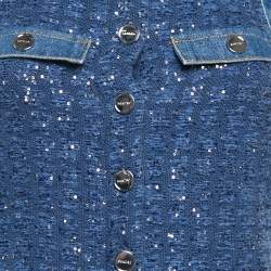 Sandro Blue Sequin Tweed Buttoned Trapeze Mini Dress XS