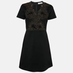 Sandro Black Jersey Applique Detail Mini Dress L