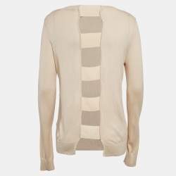 Pre Owned Sandro Beige Knit Cut-Out Detail Sweatshirt M