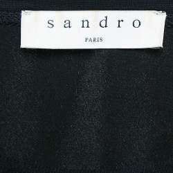 Pre Owned Sandro Black Jersey and Satin Tie-Up Waist Sweatshirt L