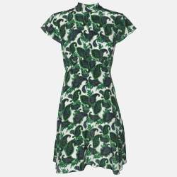Sandro Green Paisley Print Silk Neck Tie Mini Dress S