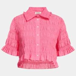 Sandro Pink Smocked Crepe Button Front Blouse S