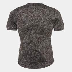 Pre Owned Sandro Metallic Lurex Knit Crew Neck Top M