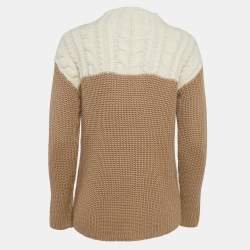 Sandro Camel Brown/Cream Wool Blend and Cable Knit Sweater S
