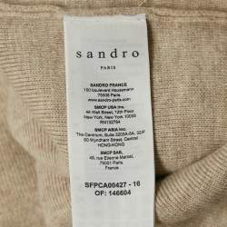 Pre Owned Sandro Beige Rib Knit Belted Long Cardigan M