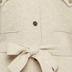 Pre Owned Sandro Beige Rib Knit Belted Long Cardigan M
