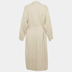 Pre Owned Sandro Beige Rib Knit Belted Long Cardigan M