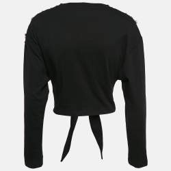 Pre Owned Sandro Black Rhinestone Jersey Tie-Front T-Shirt XS