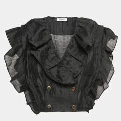 Sandro Black Linen Blend Folie Ruffled Crop Top M