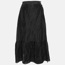 Sandro Black Linen Blend Ruffled Midi Wrap Skirt M