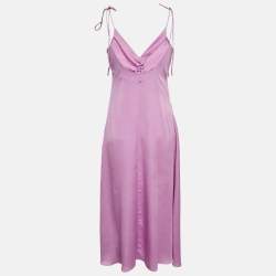 Pre Owned Sandro Lavender Crepe Ruche Detail Midi Slip Dress M