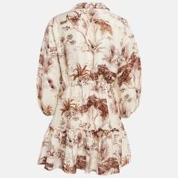 Sandro Brown Safari Style Print Button Front Mini Dress M