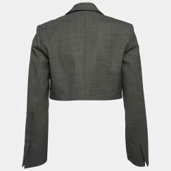 Sandro Grey Crystal Embellished Wool-Blend Crop Blazer S