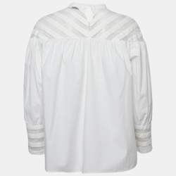 Sandro White Cotton Lace Trimmed A-Line Blouse L