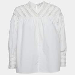 Sandro White Cotton Lace Trimmed A-Line Blouse L