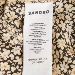 Pre Owned Sandro Cream/Black Flowering Print Silk Chelsea Collar Mini Dress S