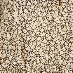 Pre Owned Sandro Cream/Black Flowering Print Silk Chelsea Collar Mini Dress S