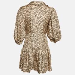 Pre Owned Sandro Cream/Black Flowering Print Silk Chelsea Collar Mini Dress S