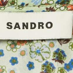 Pre Owned Sandro Green Flowering Print Silk Chelsea Collar Mini Dress S