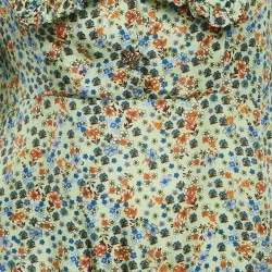Pre Owned Sandro Green Flowering Print Silk Chelsea Collar Mini Dress S