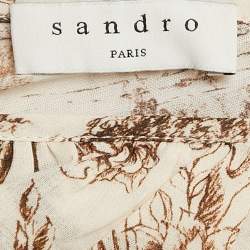 Pre Owned Sandro Beige Printed Crepe Marro Ruffled Midi Dress M