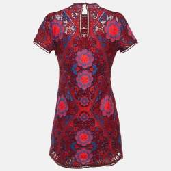 Pre Owned Sandro Red Guipure Lace Mini Dress S