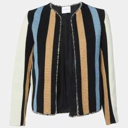 Sandro Black Striped Cotton Open Front Jacket S