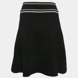 Pre Owned Sandro Black Jersey Contrast Trimmed Front Cut Short Skirt M