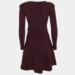 Sandro Burgundy Knit Otane Pearly Cuff Fit & Flare Dress M