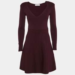 Sandro Burgundy Knit Otane Pearly Cuff Fit & Flare Dress M