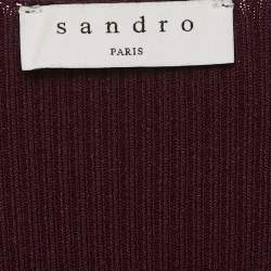 Sandro Burgundy Knit Otane Pearly Cuff Fit & Flare Dress M