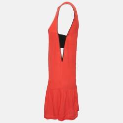 Pre Owned Sandro Red Crepe Sleeveless Flounce Mini Dress S