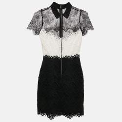 Pre Owned Sandro Black/White Lace Mini Dress S