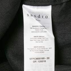 Pre Owned Sandro Black Ramie Belted Button Front Blouse M
