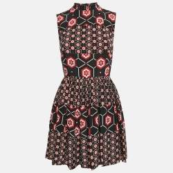 Sandro Black Printed Silk Tiered Sleeveless Mini Dress S