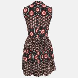 Sandro Black Printed Silk Tiered Sleeveless Mini Dress S