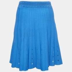 Sandro Blue Knit Pleat Effect Mini Skirt M