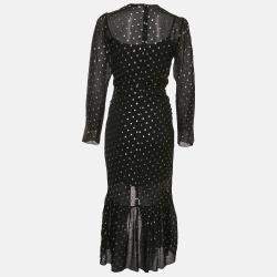 Pre Owned Sandro Black Loona Polka Dots Fil-coupe Chiffon Midi Dress XS