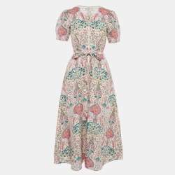 Sandro White/Pink Irya Floral Print Linen Blend Midi Dress XS