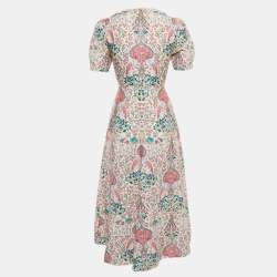 Sandro White/Pink Irya Floral Print Linen Blend Midi Dress XS