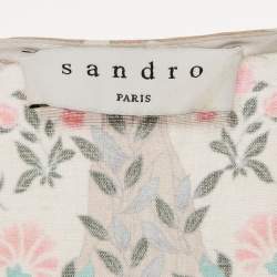 Sandro White/Pink Irya Floral Print Linen Blend Midi Dress XS
