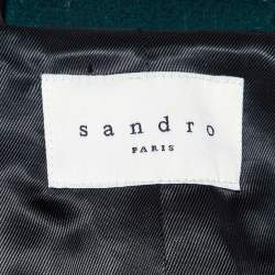 Pre Owned Sandro Green Wool Blend Detachable Fur Hooded Zip-Up Coat M
